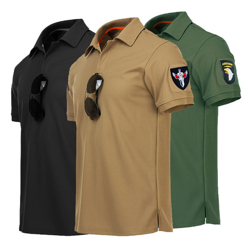 Camiseta militar táctica para hombre, camisa de combate del ejército transpirable, de secado rápido, para caza, Camping, senderismo, manga corta con solapa ► Foto 1/5