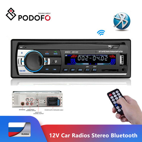 Mando a distancia Podofo de 12V con Bluetooth, cargador estéreo para teléfono, reproductor MP3 y Audio USB/SD/AUX-IN, 1 DIN, Audio para coche JSD52 ► Foto 1/6