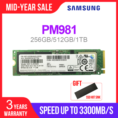 SAMSUNG SSD M.2 PM981 256GB 512 GB 1 TB de estado sólido Disco Duro M2 NVMe PCIe 3,0x4 NVMe 1,3 portátil interno disco duro TLC ► Foto 1/5