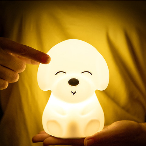 Luz de noche de LED de perro con Sensor táctil, Control remoto, 16 colores, regulable, recargable vía USB, lámpara de silicona para Cachorros para niños y bebés ► Foto 1/6