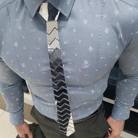 Corbata con diseño geométrico hecho a mano para hombre, corbatas plateadas con forma de diente con espejo, accesorio de moda para boda, joyería ► Foto 1/6