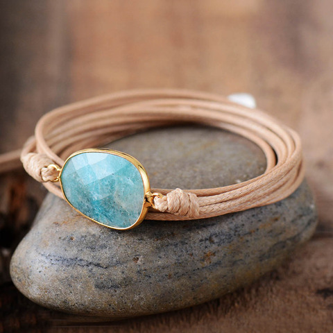 Pulsera de abrigo de alta gama piedras naturales amazonita Boho larga amistad pulsera pulseras de declaración regalos de mujer Dropshipping ► Foto 1/6