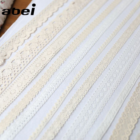 Cinta de encaje de ganchillo de algodón blanco y Beige, 8-25mm, para boda, fiesta, ropa artesanal, tela de coser bricolaje, accesorios hecho a mano, 5 yardas/lote ► Foto 1/6