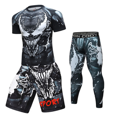 Camisetas de compresión + Pantalones para hombre, ropa de gimnasio de alta elasticidad BJJ MMA, protector de Rashguard, chándal de Fitness, camisetas de boxeo, traje deportivo ► Foto 1/6