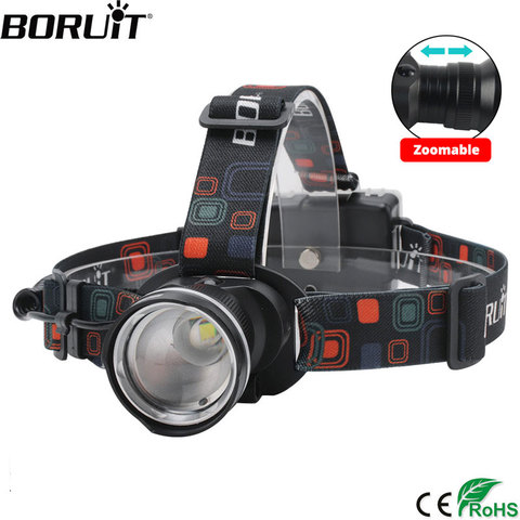 BORUIT RJ-2166 poderoso T6 linterna LED 3 modos Zoomable Faro de AA batería cabeza antorcha impermeable Camping caza linterna ► Foto 1/6