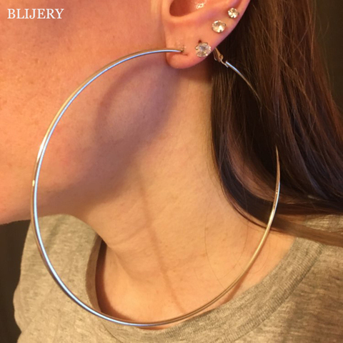 BLIJERY-pendientes de aro de gran tamaño para mujer, aretes grandes y lisos de 12CM, de baloncesto, joyería Punk ► Foto 1/6