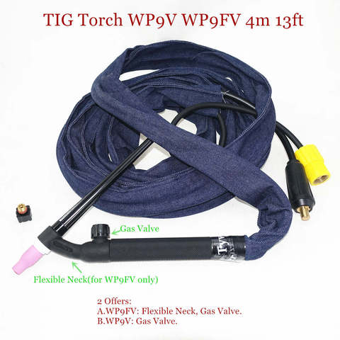 WP9FV TIG antorcha 4m 13ft Gas tungsteno arco soplete de soldadura WP9 argón refrigerado por aire Flexible cuello válvula de Gas TIG soplete de soldadura ► Foto 1/6