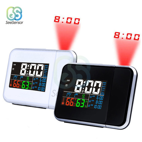 Reloj despertador Digital estación meteorológica LED temperatura humedad pronóstico del tiempo Snooze reloj de mesa con proyección de tiempo ► Foto 1/6