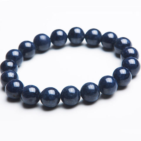 Pulseras de piedras preciosas de zafiro azul Natural para mujer, pulsera de perlas redondas de piedra preciosa de zafiro elástico para hombre, 12mm 13mm 14mm 15mm AAAAA ► Foto 1/6