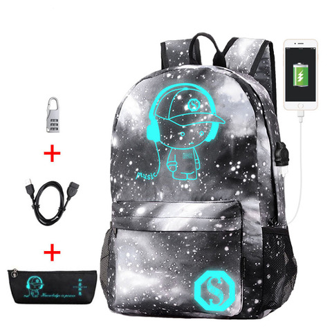 Anime Luminous School mochila para niño estudiante Daypack hombro bajo 15,6 pulgadas con puerto USB y escuela de bloqueo bolso Negro ► Foto 1/6