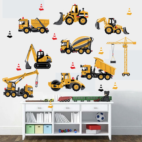 Pegatinas de Tractor de dibujos animados para pared, calcomanía artística de coches de transporte DIY para decoración de habitaciones de niños, niños y niñas, decoración del hogar ► Foto 1/6