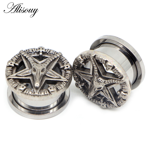 Alisouy-2 uds. De acero inoxidable con forma de calavera y Estrella, dilatadores de oreja, piercing, expansor, joyería corporal, regalo para hombre y mujer ► Foto 1/3