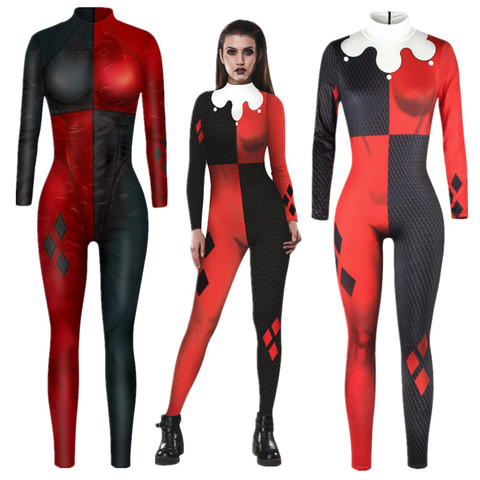 Escuadrón de suicidio Harley Quinn mono Catsuit Sexy Cosplay disfraces Halloween mujeres mono vestido de lujo ► Foto 1/6