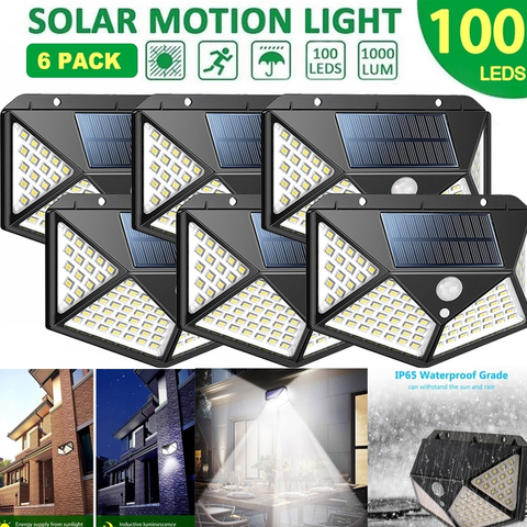 Luces solares al aire libre 100 Led brillante Sensor de movimiento luz gran angular inalámbrico impermeable IP65 luces de pared para jardín pared calle ► Foto 1/6