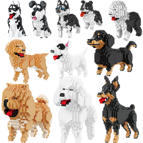 Micro bloques Mini animales clásico mascota pastor modelo de perro Kits de construcción de ladrillos creadores juguetes para niños de dibujos animados de Retriever ► Foto 1/6