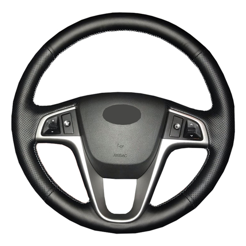 Cuero Artificial protector para volante de coche para Hyundai Solaris Verna i20 2008-2012 acento/personalizado dedicado de dirección de la rueda ► Foto 1/6
