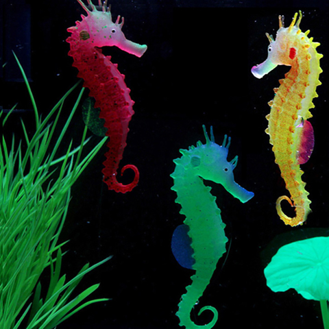 Acuario de silicona Artificial, luminosas de noche, hipocampo, ornamento bajo el agua, decoración de caballos de mar, suministros para mascotas, 1 ud. ► Foto 1/6