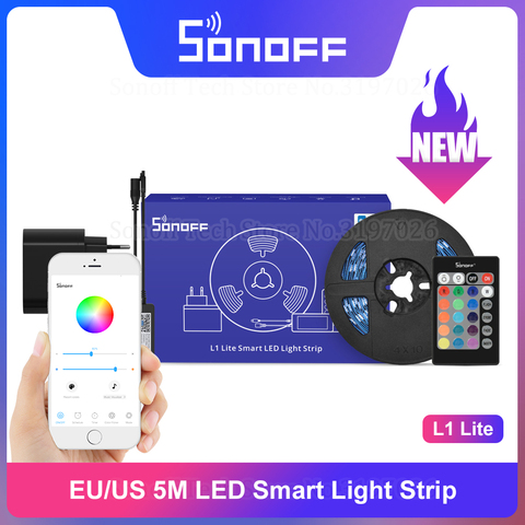 SONOFF-tira de luces LED Itead L1 Lite, accesorio de iluminación RGB de 5M con 16 millones de colores, a través de Control de ambiente eWeLink, compatible con Google Home y Alexa ► Foto 1/6