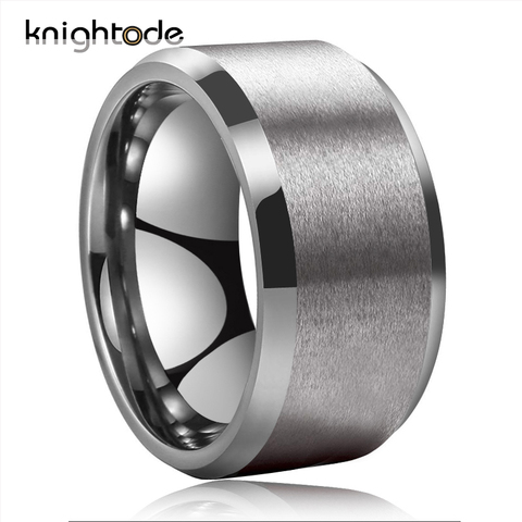 Anillo de carburo de tungsteno para hombre de 12mm de ancho, anillos de pulgar grandes de Color plateado con bordes biselados, acabado cepillado ► Foto 1/6