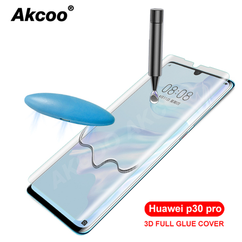 Akcoo-protector de pantalla P30 Pro, cristal templado UV, película de vidrio con recubrimiento OLEOFÓBICO, para Huawei P30 Pro ► Foto 1/6