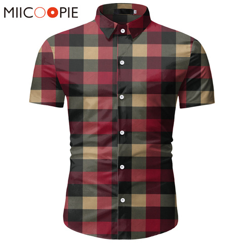 Camisa de cuadros rojos para hombre, ropa clásica de manga corta, informal, con botones, de trabajo, para oficina, M-3XL, verano, 2022 ► Foto 1/6