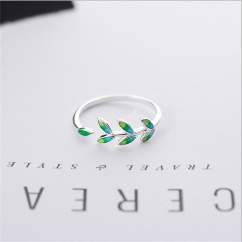 ¡Novedad! exquisitos anillos de apertura SR596 de hojas verdes epoxi a la moda Chapado en plata de ley 925 con atmósfera creativa ► Foto 1/5