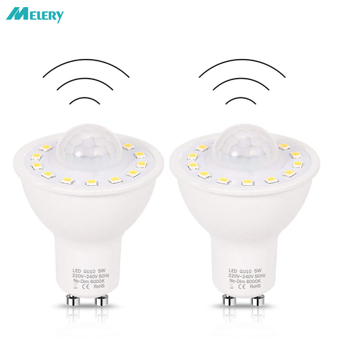 GU10 PIR Sensor de movimiento LED bombillas de luz 5 W 50 W equivalente 500lm día blanco 6000 K para escaleras corredor garaje pasarela Hallway-2Pack ► Foto 1/6