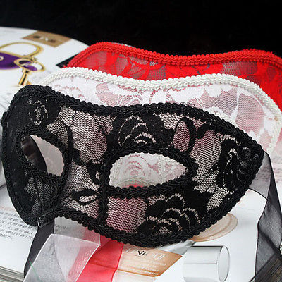 Máscara de ojo de encaje Sexy para mujer, mascarillas de fiesta para Halloween, máscaras de disfraces venecianas, negro, rojo y blanco ► Foto 1/4