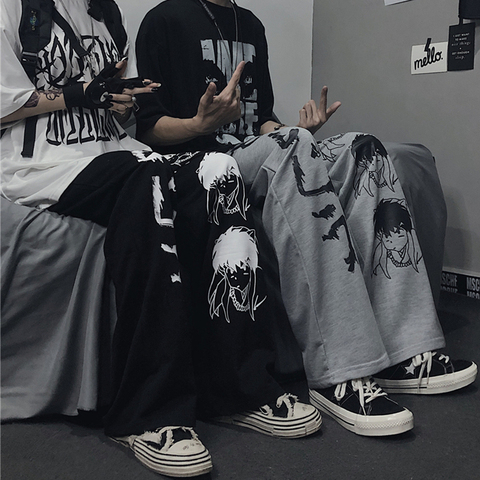 Pantalones de pierna ancha para hombre y mujer, pantalón informal con cintura elástica, estilo Harajuku, Anime, patrón japonés, Hip Hop ► Foto 1/6