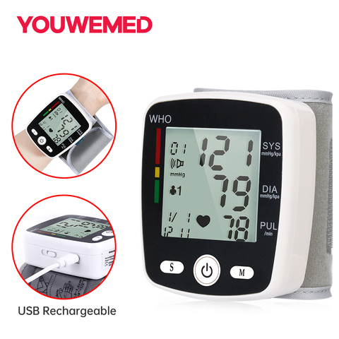 YOUWEMED-Monitor de presión arterial de muñeca recargable por USB, tonómetro de voz en Inglés aprobado por la FDA, mejor esfigmomanom digital automático ► Foto 1/6