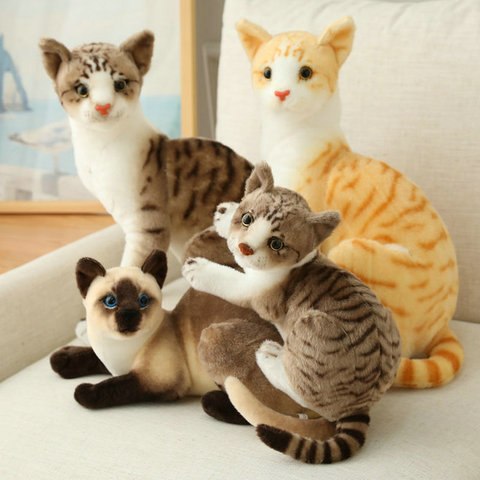 Peluches de Gato Siamés realistas para niños, peluches de animales de imitación de gato Corto Americano, decoración de juguete para mascotas ► Foto 1/6