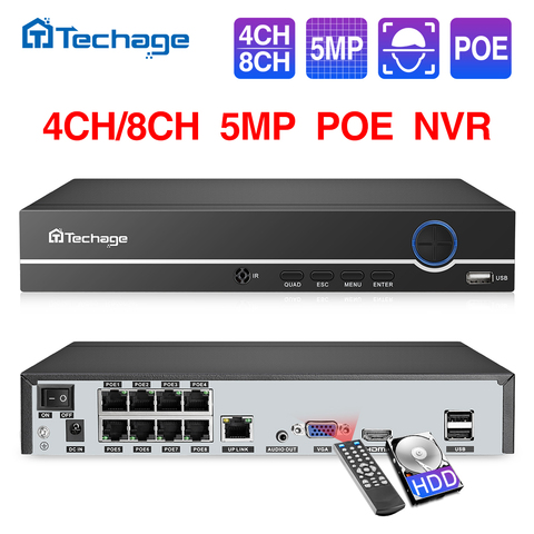 Techage H.265 4CH 8CH 4MP 5MP 1080P NVR POE Audio fuera red de vigilancia Video grabadora hasta 16CH para cámara POE IP ► Foto 1/6