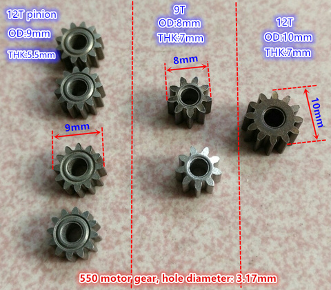 5 unids/lote agujero de 3,17mm de diámetro 550motor gear 9T 12T eléctrico para dril de motor de destornillador ~ ► Foto 1/1