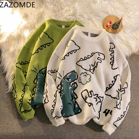 Harajuku de punto de moda de las mujeres suéter de dibujos animados lindo jersey de dinosaurio suéteres 2022 moda Streetwear puente Pull ► Foto 1/6