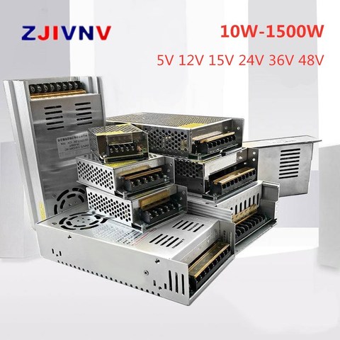 Conmutación de la fuente de alimentación transformador de luz 10W 1500W AC 110V 220V a DC 5V 12V 24V 48V 48V Led CCTV CNC de alta calidad SMPS ► Foto 1/6