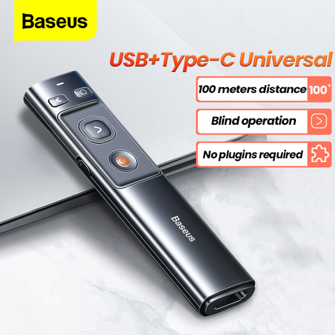 Baseus-Bolígrafo presentador inalámbrico para ordenador, mando apuntador remoto, con puntero de presentación, con punto de alimentación de 2.4 Ghz, con adaptador USB C para presentaciones PPT ► Foto 1/6