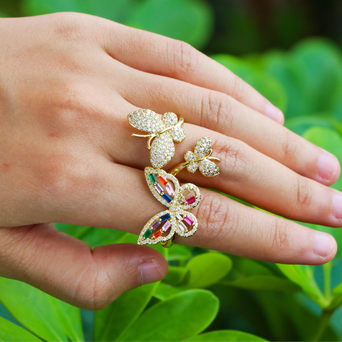 EYIKA-anillo abierto de mariposa de estilo coreano para mujer, joyería de circonita blanca ajustable, 18K, color dorado para fiesta ► Foto 1/6