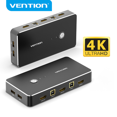 Vention-conmutador KVM HDMI con 2 puertos USB, caja para compartir teclado de impresora, ratón, 4K/60Hz, KVM, HDMI, VGA ► Foto 1/6