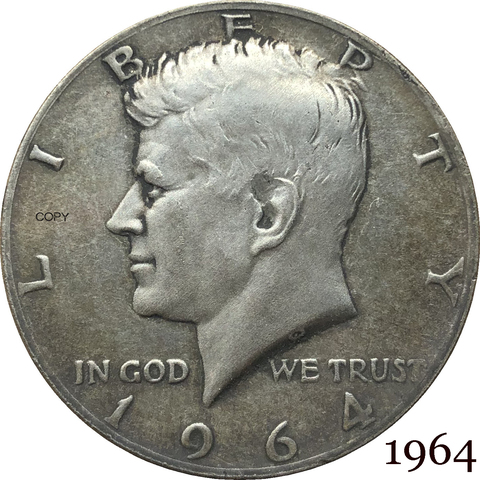 Moneda de copia chapada en plata de PLURIBUS, medio dólar estadounidense en Dios, 1964, Liberty, 1/2, Kennedy ► Foto 1/6