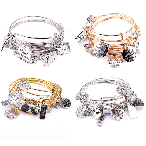 5 uds pulsera de plata Color y Color oro pulseras para las mujeres joyería esperanza amor fe carta pulseras del encanto C034 ► Foto 1/6