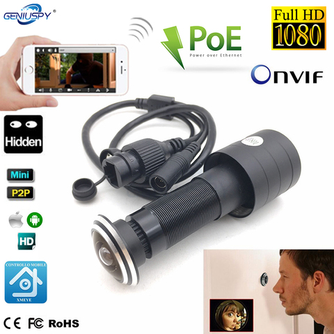 Agujero para ojo de la puerta 1080P HD H.265 1,78mm 2,1mm gran angular 178 grados CCTV red Mini mirilla POE puerta IP Cámara P2P Onvif Audio ► Foto 1/6