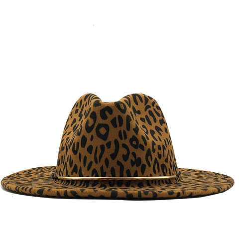 Sombrero de fieltro de lana para hombre y mujer, Fedora de Jazz con banda de cuero de grano de leopardo, sombrero Formal de Panamá ► Foto 1/6