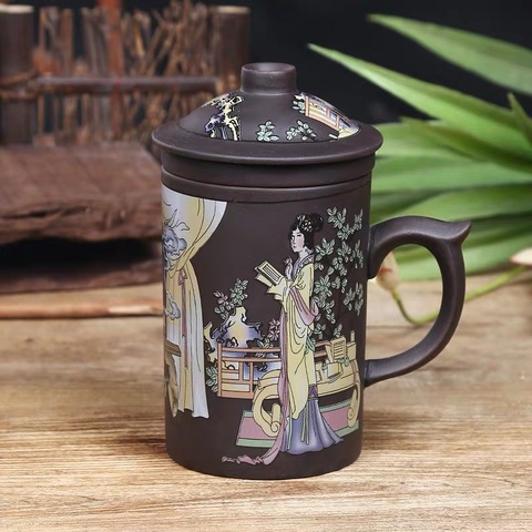 Yixing-taza de té de arcilla púrpura con Tapa e Infusor de té, taza de té para oficina, regalo ► Foto 1/6