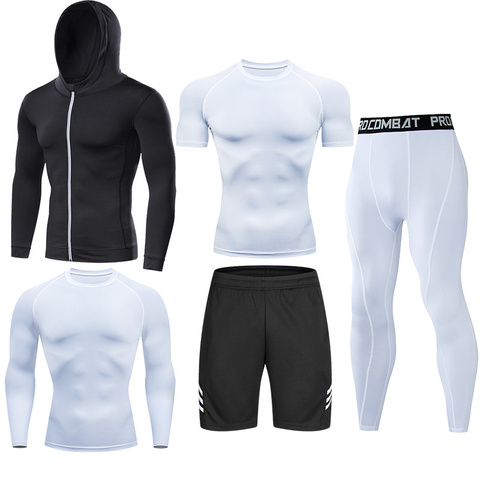 Conjunto de compresión para correr para hombres camisa de Legging apretado pantalón de manga larga ropa deportiva para adolescentes chándal traje ropa deportiva de hombre ajuste seco ► Foto 1/6