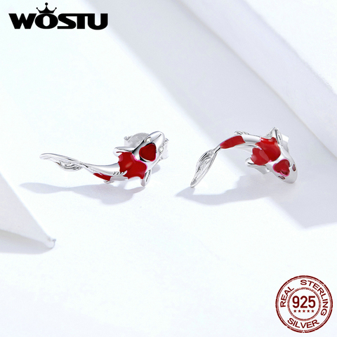 Wostuu Plata de Ley 925 100% auténtica rojo Koi pendientes de perno prisionero para mujer exquisitos pequeños pendientes de joyería de boda regalo CQE812 ► Foto 1/6