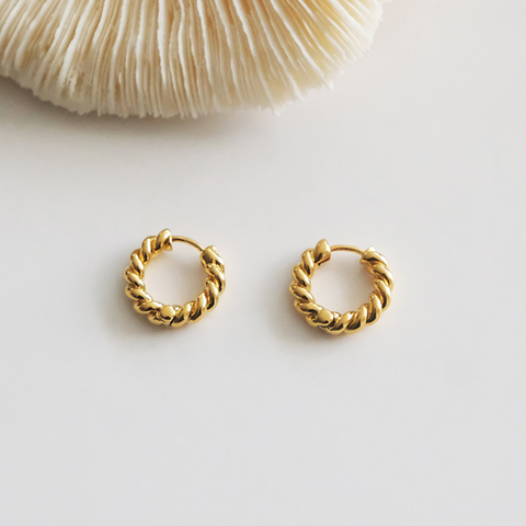 Peri'sBox-pendientes argolla trenzados minimalista delicado, pendientes Huggie elegantes, de 17mm de oro, regalos de latón para mujer ► Foto 1/6