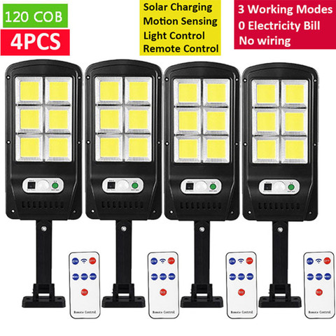 Uds poderosa luz LED Solar 128COB PIR Sensor de movimiento de la lámpara de calle inalámbrico de carga Solar impermeable lámpara de jardín remoto al aire libre ► Foto 1/6