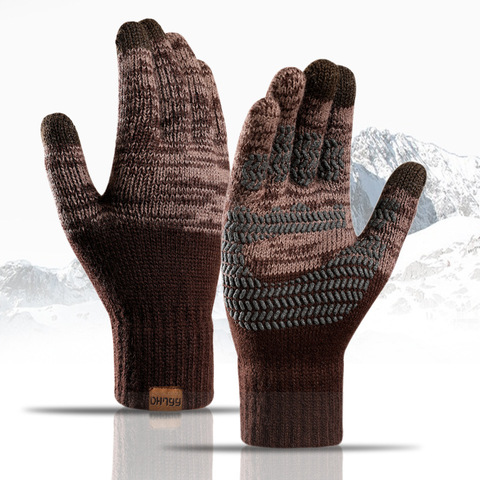 Guantes de invierno de punto para hombre y mujer, guantes gruesos cálidos de punto de Cachemira para otoño e invierno, guantes de esquí para pantalla táctil ► Foto 1/6