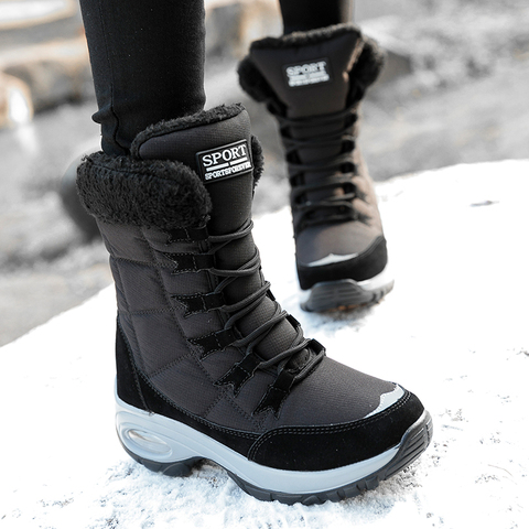 Botas de nieve de media caña para mujer, zapatos de plataforma con cordones, de calidad cómoda, impermeables, para invierno ► Foto 1/6