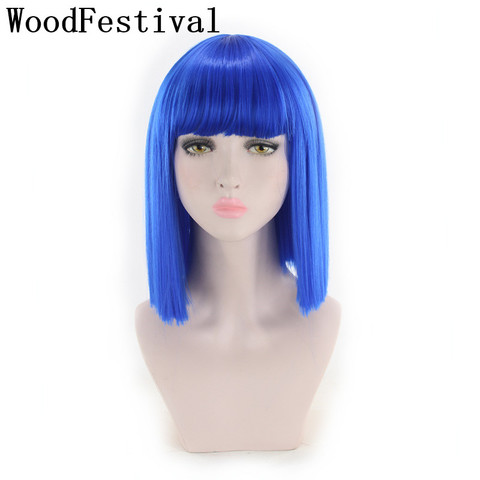 Wood Festival-Peluca de cabello sintético para mujer, pelo corto recto Bob con flequillo, color rosa, rojo, marrón, azul, verde, blanco, morado y gris ► Foto 1/6